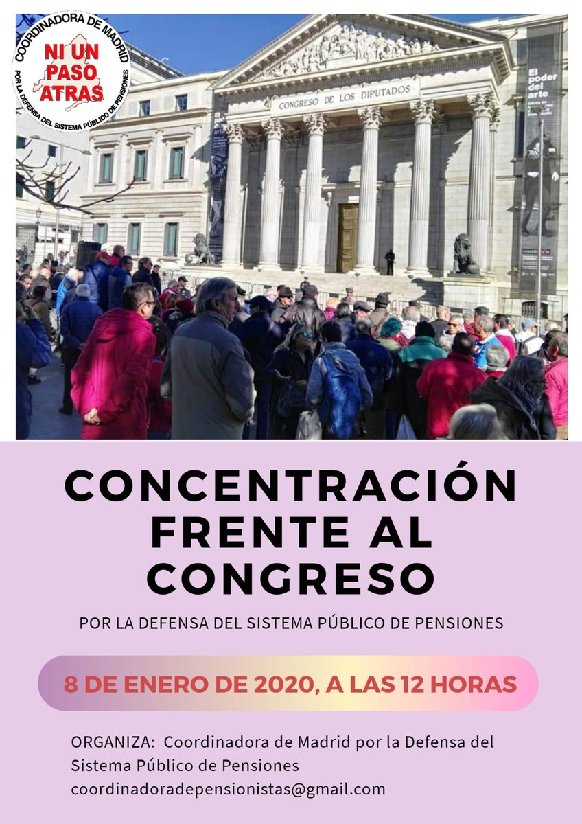 Los jovenes,trabajadores y pensionistas exijimos un GOBIERNO PROGRESISTA que ponga fin a las politicas antisociales de recortes porque #NosEstanRobando  NO MAS RECORTES Ni REFORMAS!
NI UN PASO ATRAS
8 ENERO TOD@S AL CONGRESO!
<a href="/pensionazo_no/">G. C. LA VOZ de LAS PLATAFORMAS</a> 
#pensionesdehambre 
#LuchaPensionista