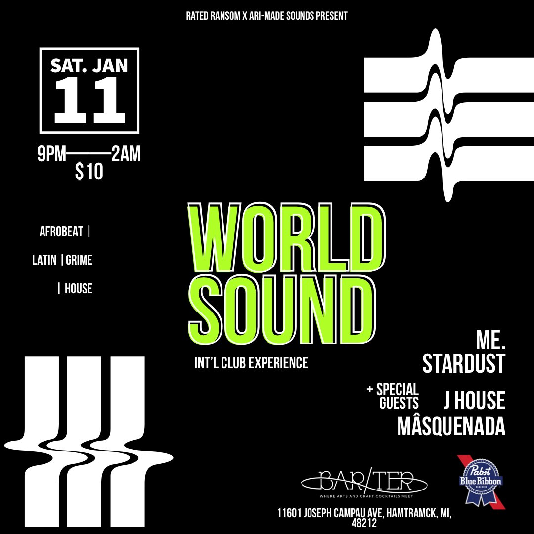 DonavanGlover's tweet image. I’m excited for this. Spinning new vibes alongside some fresh  DJS. Fall thru.

SATURDAY #WORLDSOUND //
@barterdetroit // @pabstblueribbon #RatedRansom @ari__madesound // DJ @stardust99_ @_beele @jfromhouseparty #Detroit #dj #deteoitmusic