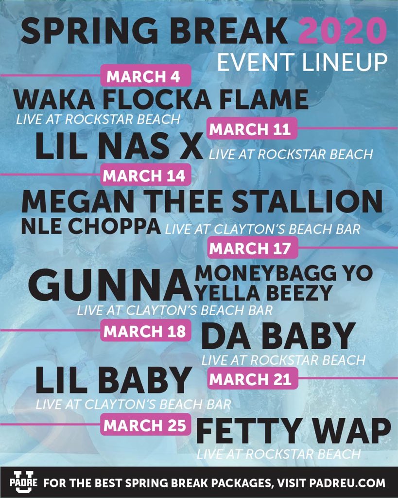 tonighttally's tweet photo. All star week is 3/15-3/21 concert almost everyday Visit https://t.co/M4Vd17BrKfโฆ for the latest Spring Break Updates!๐ถ Book your all-inclusive packages TODAY! ๐ https://t.co/L8qSB2xIjN
#PadreU #RedCupU #txsu #pvamu #tamu #shsu #SPI #SpringBreak2020 https://t.co/qE488TFMPI
