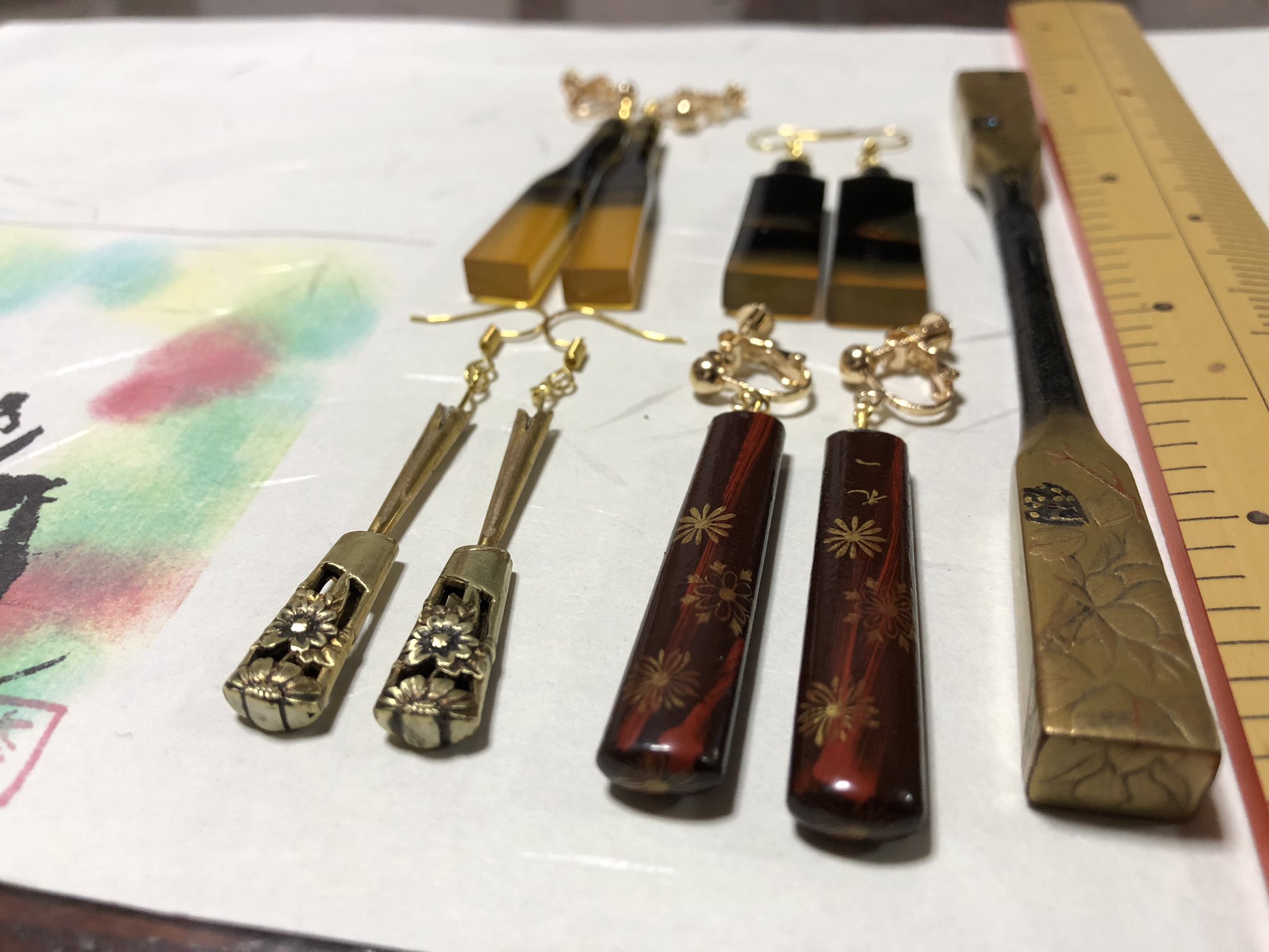アンティーク　漆塗り　ピアス　11　笄　簪　櫛　かんざし　本鼈甲　骨董　リメイク アンティーク 櫛 笄 簪 金蒔絵 漆塗り かんざし 和装小物 輪島塗