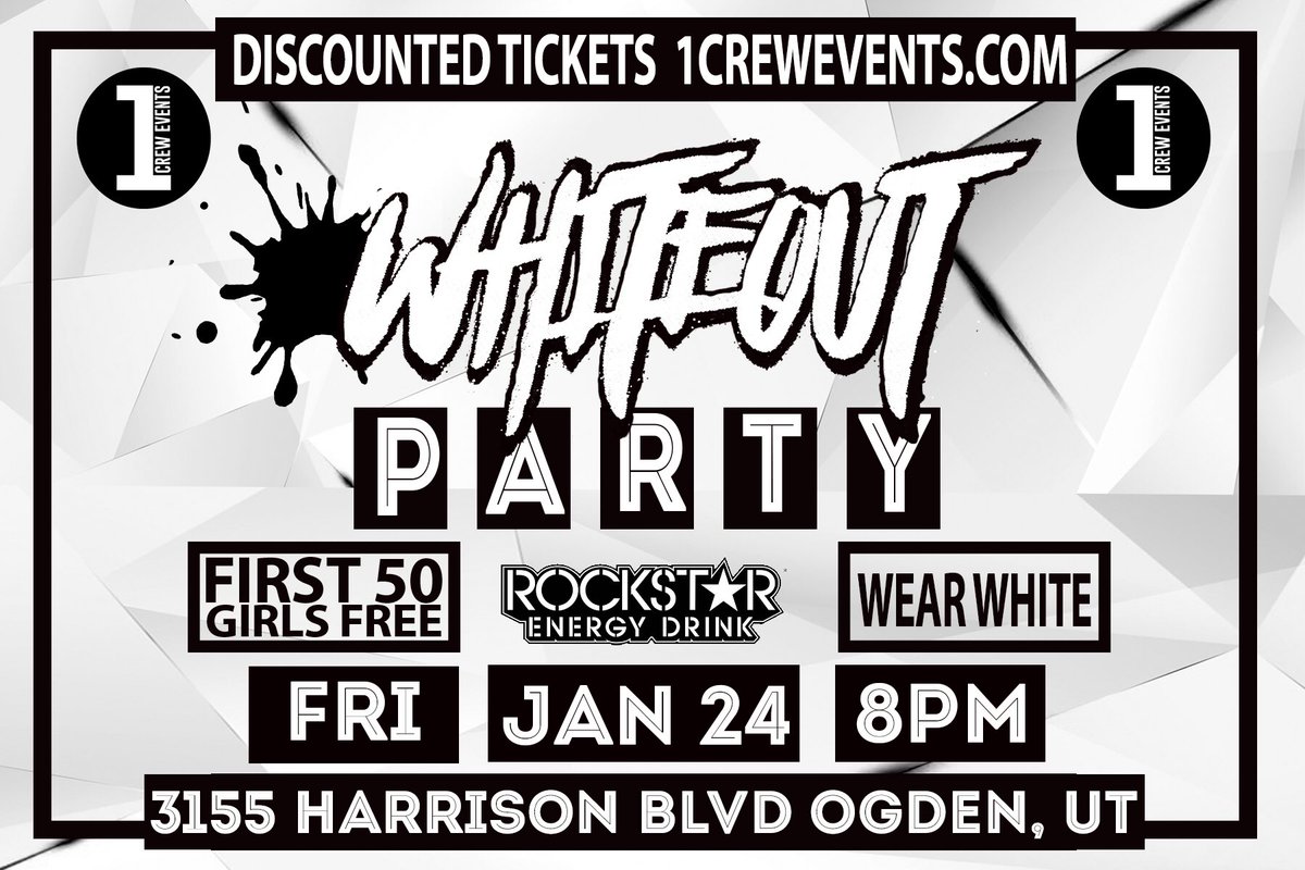 stayfreshtv_'s tweet photo. ❄️👻UTAH WHITE OUT❄️👻

📍Harrison plaza Ogden📍

🎉 January 24th🎉

⏰ 9:00 PM - 1:00 AM ⏰

🔂 RT &amp; REPOST FOR $10 ENTRY 🔂
#1crewevents
📲 TIX ONLINE @  https://t.co/mYljbVPWgy 📲 https://t.co/LPCJPIiW1j