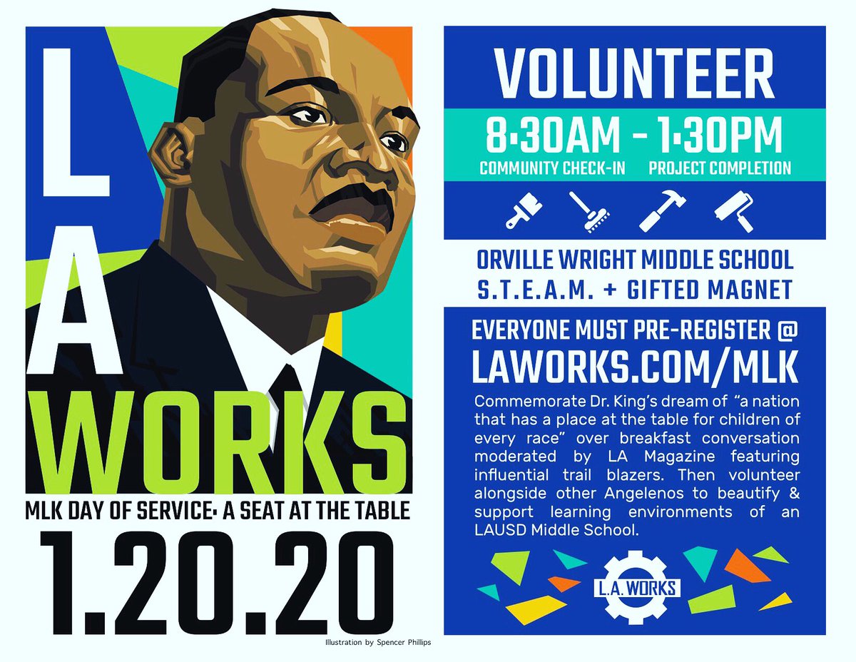 MLK Day of Service. Join LA Works in beautifying our campus on January 20th! Pre-Register at LAWORKS.COM/MLK <a href="/laschools/">Los Angeles Unified</a> @LAUSD_LDWest @WestLA_LDWest