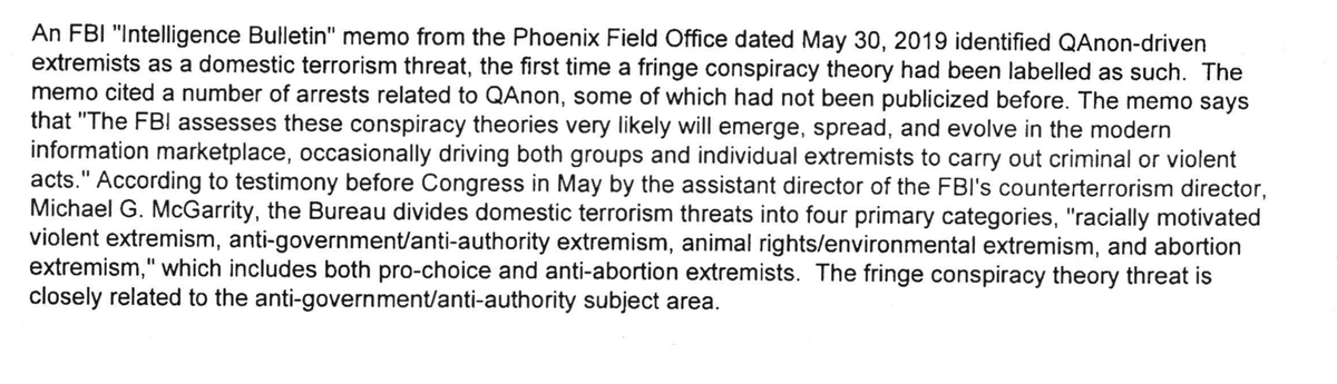Parker Police say the FBI has "identified QAnon-driven extremists as a domestic terrorism threat, the first time a fringe conspiracy theory has been labelled as such." Parker PD says the FBI memo points to previously undisclosed QAnon arrests.