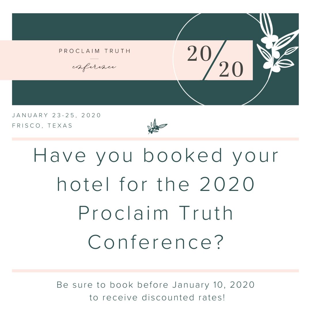 Are you planning to stay in a hotel for the 2020 Proclaim Truth Conference? If so, be sure to book before January 10, 2020 to receive discounted rates! Use the link below or visit our website. book.passkey.com/event/49938617…

proclaimtruth.com
#ProclaimTruth