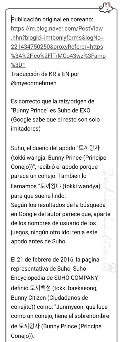 SuhoLatino's tweet photo. [RANDOM] Los orígenes de Bunny Prince y Bunny citizen🐰
Está nota NO fue escrita por algún medio de comunicación, sino por un fan
Publicación en coreano: https://t.co/dZvXuW81pk
Tr. KR a EN myeonmehmeh
Tr. EN a ES Suho Latino
#EXO #수호 @weareoneEXO 

Moon Peach🌙
Suho Latino https://t.co/yiGPe21Djy