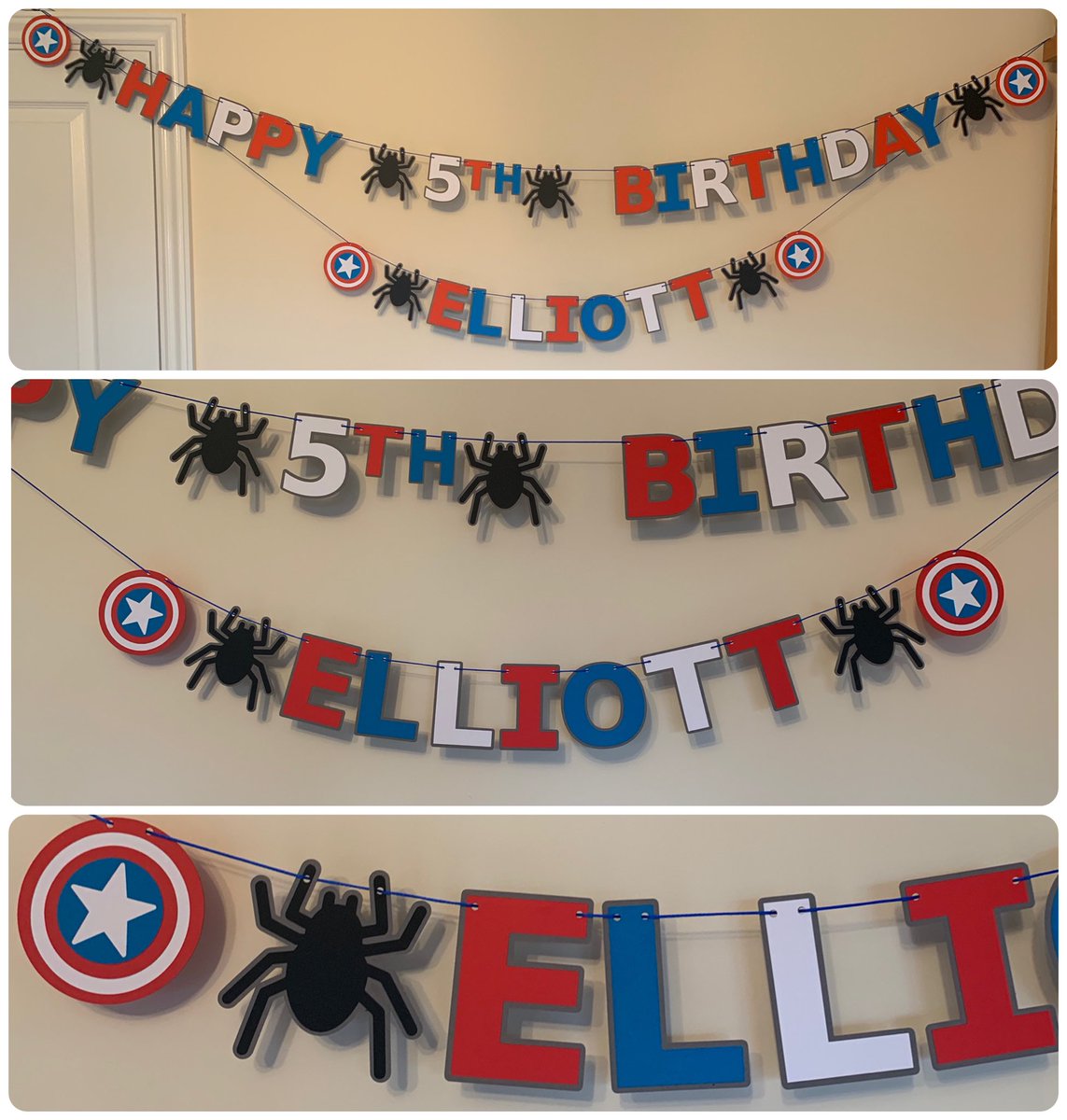 Happy 5th Birthday!! This little dude loves Marvel and especially Spider Man! 
#buntingbysarah #bunting #banner #birthday #birthdaybunting #birthdaybanner #etsy #spiderman #marvel #5thbirthday #boysbirthday #boysparty #personalisedbirthdaybunting #personalisedbirthdaybanner