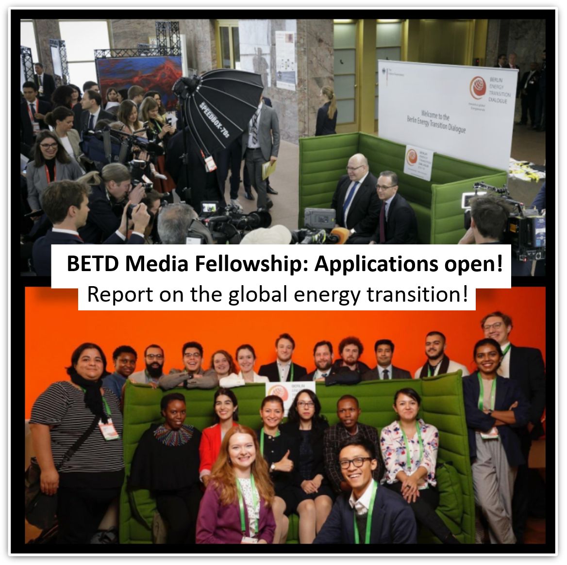 Young journalists all over the 🌍: Meet key stakeholders of the global #energytransition during 'Berlin Energy Transition Dialogue 2020' in March & report on #BETD2020. Apply until Feb 2nd for the #MediaFellowship 👉fellows.energydialogue.berlin

@GermanyDiplo @greensofa_betd