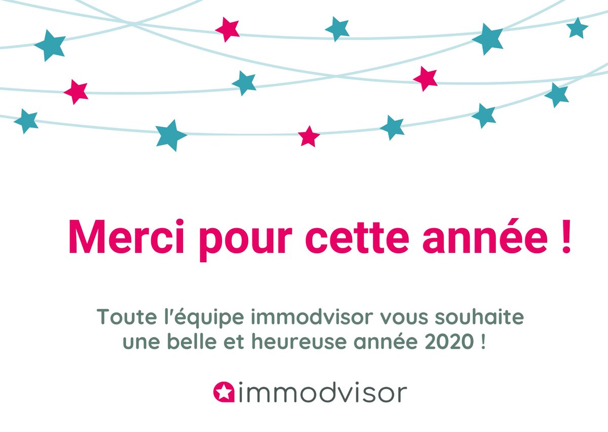 Cette année a été formidable pour Immodvisor ! Nous remercions tous nos clients, partenaires et amis de nous faire confiance et de nous accompagner dans cette passionnante aventure ! Toute l'équipe Immodvisor vous souhaite une belle et heureuse année 2020 ⭐⭐⭐⭐⭐