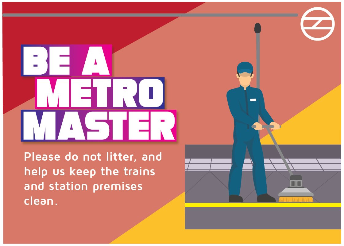 OfficialDMRC's tweet photo. Please do not litter, and help us keep the trains and station premises clean. Be a #MetroMaster. https://t.co/VWrDsLMiAc