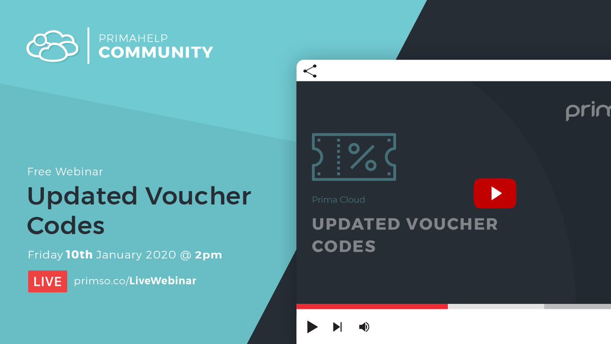 PrimaHelp's tweet photo. Webinar | Updated Voucher Codes

🗓️ 10/01/2020 | ⏰ 2pm

In the upcoming version of Prima Cloud, there are brand new features available within the Voucher Codes section.

Now, you can have more flexibility with restrictions such as...👉https://t.co/wARlQ7GqOj https://t.co/DQm8DPi9Ad
