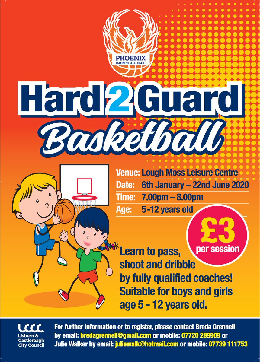 ⛹️‍♂️🏀GET YOUR HEAD IN THE GAME🏀⛹️‍♀️

Hard 2 Guard Basketball programme returns to Lough Moss Leisure Centre TONIGHT, Monday 6 January!

📍Lough Moss Leisure Centre
📆Mondays 6th January - Monday 22nd June
⏱7.00pm - 8.00pm

REGISTRATION OPEN NOW! See details below.