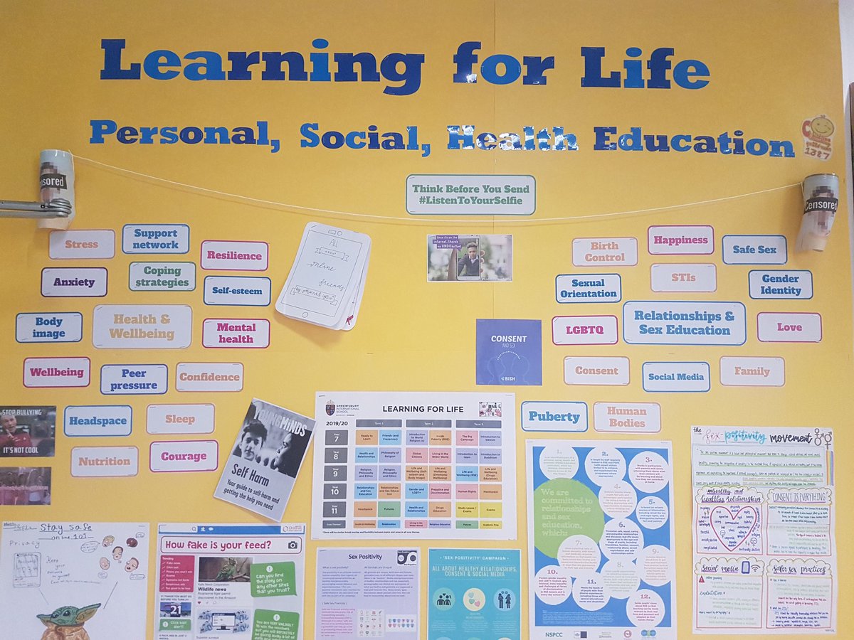 CatGarnett1's tweet photo. Made a new display today, I call it 'A bit of everything PSHE-y'. 

#PSHE #LearningforLife #RSE #sexed #relationshipsed #health #wellbeing #drugsed #ListenToYourSelfie #childnet #socialmedia #sexpositiveeducation https://t.co/iDkj4NNBVh