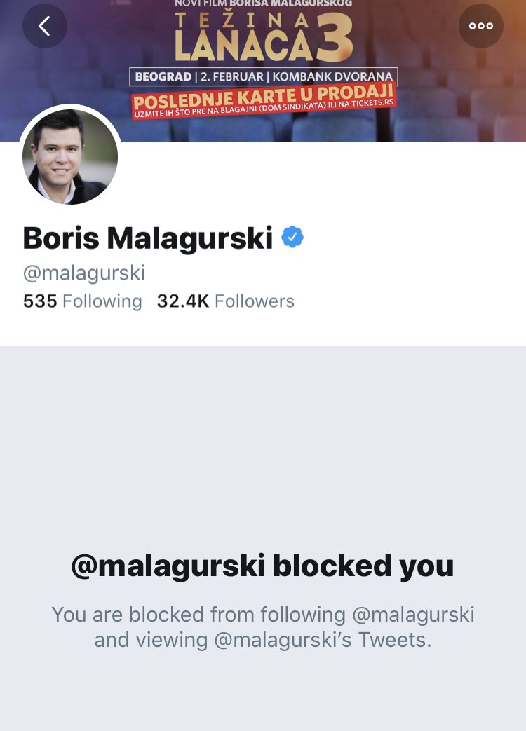 Sekakeka's tweet photo. @Petrit 😁 Tanki živci, valjda zato sto sam@jednom rekla da je taj “film” propagandno smece. Ali zato onaj ENG account vidim. Koji je to cetnicki kreten. #malagurski #idiot #cetnik https://t.co/vClaya3SbS