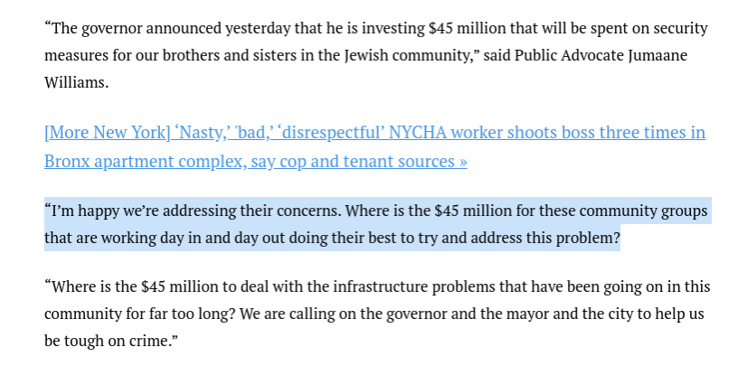 jacobkornbluh's tweet photo. Gov. Cuomo "released" this week $45m allocated for securing Jewish institutions in the wake of increased antisemitic violence. This is the City's public advocate's reaction --> https://t.co/nK6JGVx3Du https://t.co/Wbr0Hyu8N2