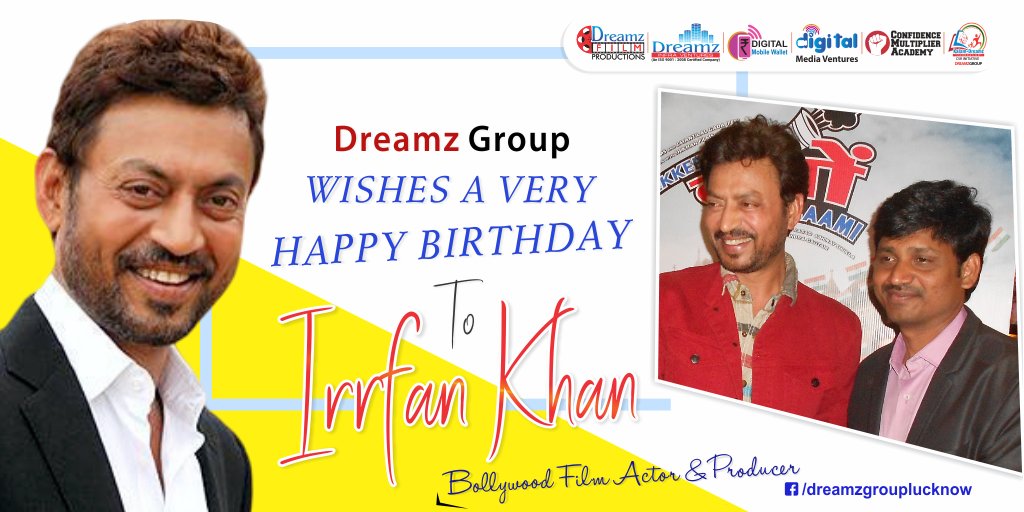 SameerShaikhCMD's tweet photo. Mr. Sameer Shaikh (CMD #DreamzGroup) wishes a very Happy Birthday to @irrfank (Bollywood Film Actor &amp; Producer)
#HappyBirthdayIrrfanKhan #HBDIrrfanKhan https://t.co/pPngyBhuN5