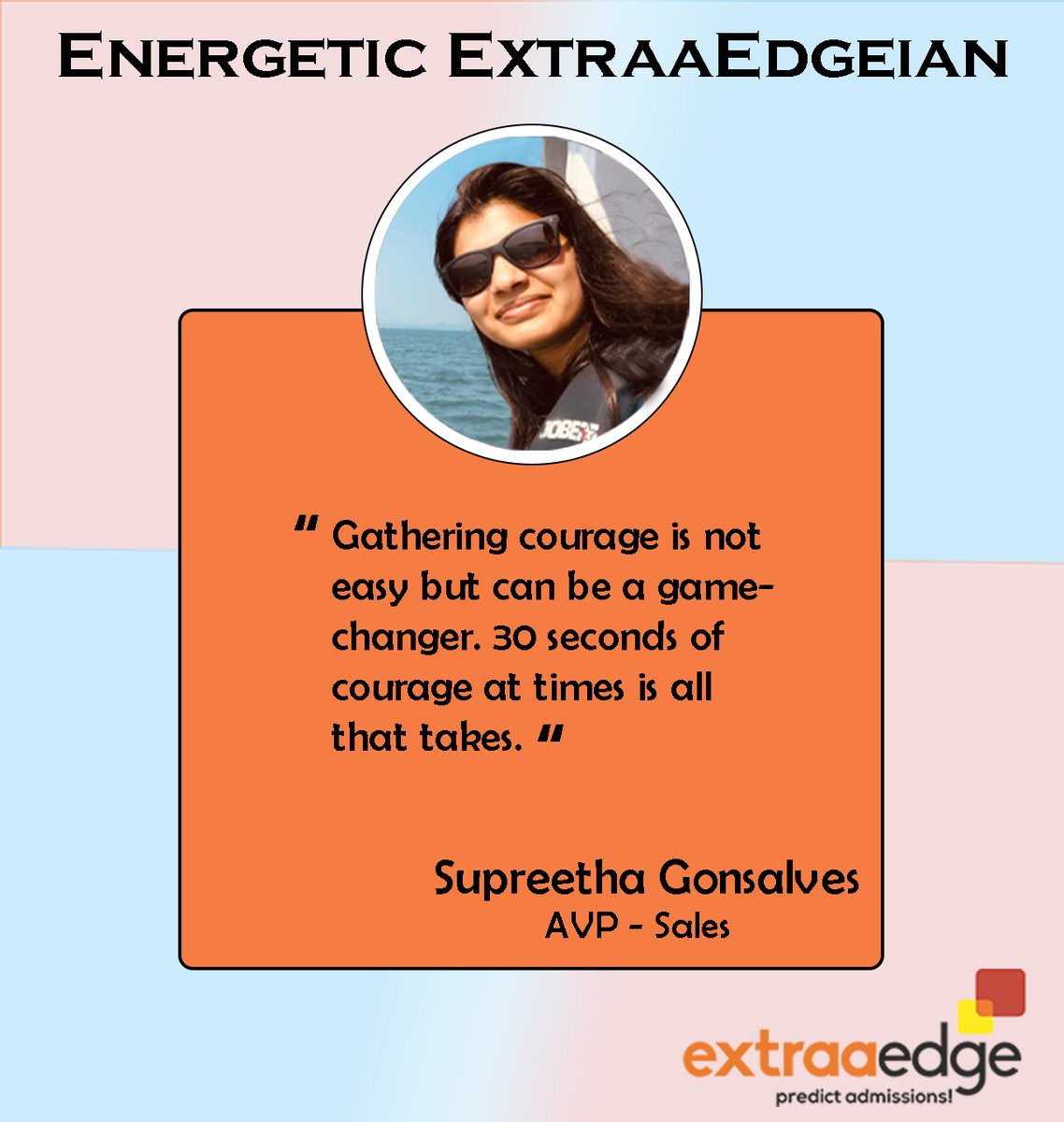 ExtraaEdge's tweet image. Team Talks!
Meet Ms. @SupreethaJuliet, AVP Sales. 
Here is what she has to say about her journey at ExtraaEdge.
linkedin.com/feed/update/ur…
#lifeatextraaedge #extraaedge #startuplife #family #teamtalks #admissionssoftware #manageadmissions #predictadmissions #increaseadmissions