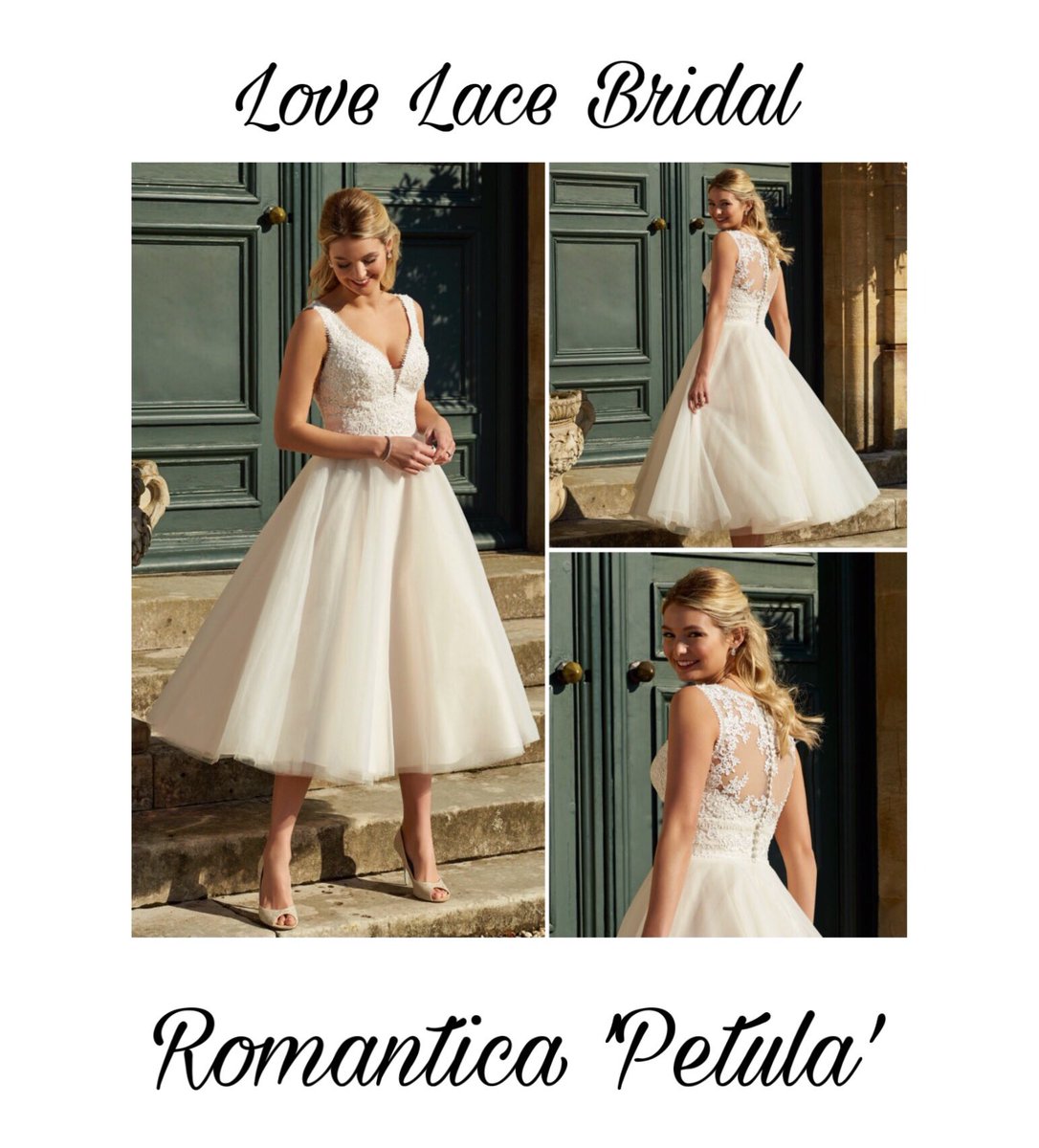 Petula

This is a gorgeous tea length style, with it’s layers and layers of dreamy tulle and flattering lace bodice. Style with tousled waves, sparkling jewellery and statement heels for an unforgettable bridal look.
Romantica Collections 
#tealength #weddingdress #wedding
