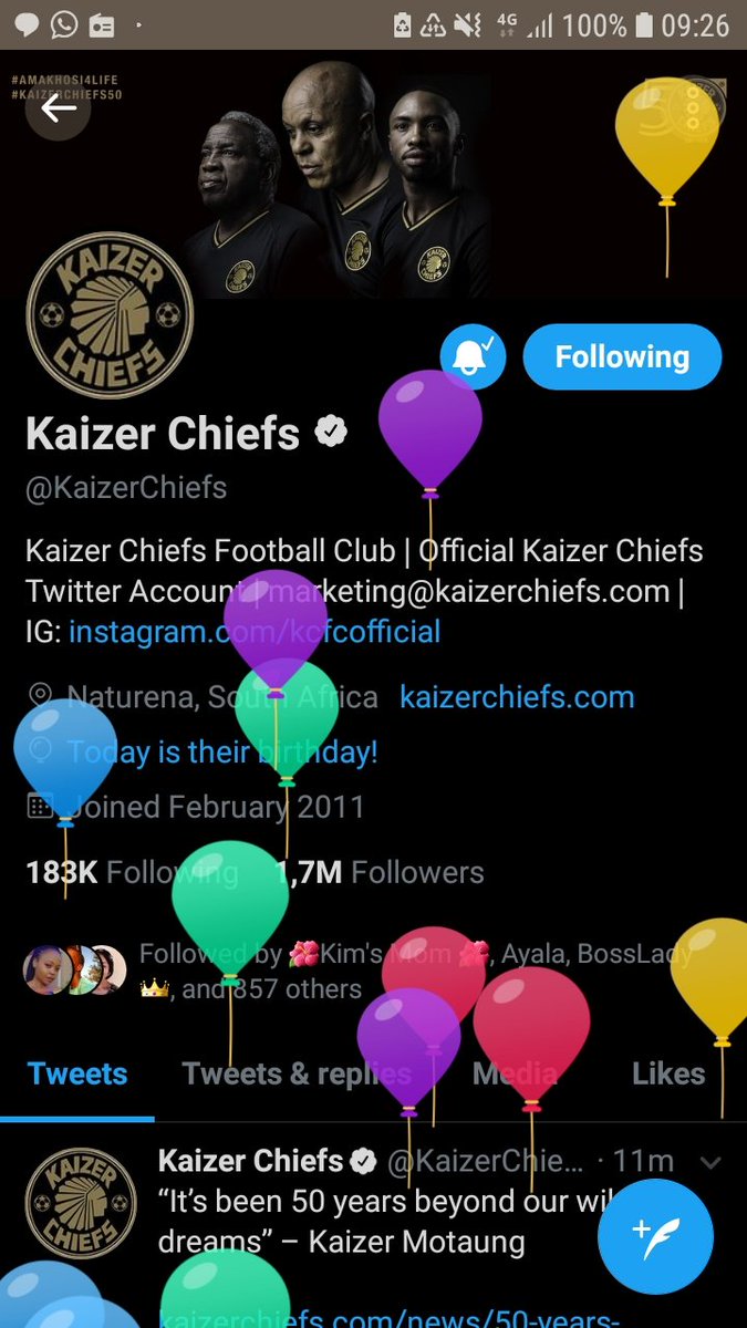 Agela_Kells's tweet photo. Happy birthday to our Glorious Team @KaizerChiefs #Turns50 https://t.co/P52RnqiQRu