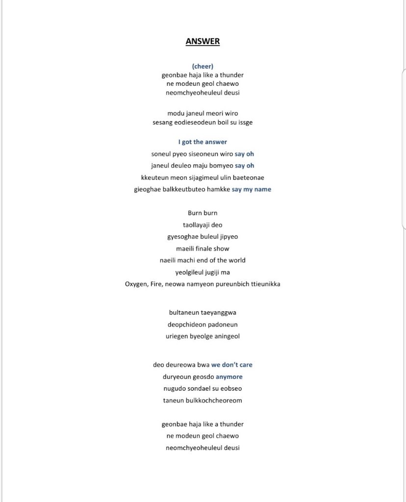 Ateez Lyrics Answer - ATEEZ 2020