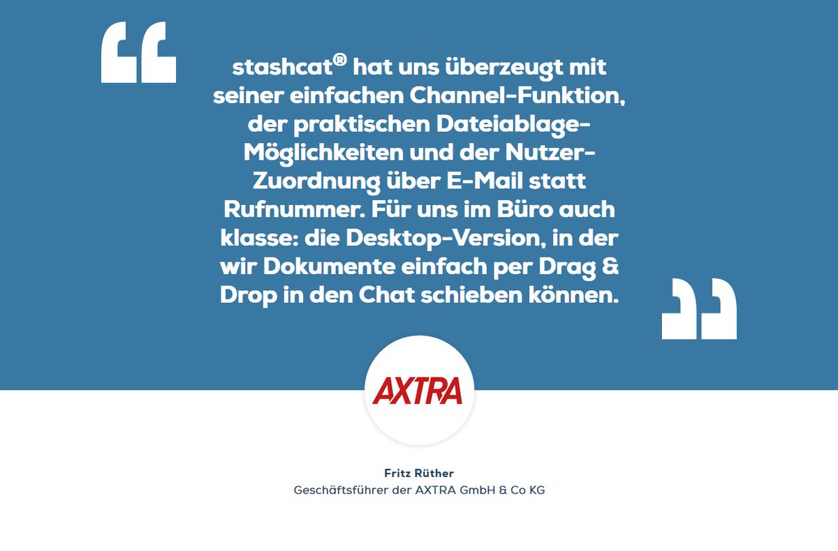 stashcatApp's tweet image. stashcat® im Einsatz bei der AXTRA GmbH &amp;amp; Co. KG: Vom Büro über den Fahrer zum Kunden! Flexible Tourenplanung &amp;amp; mobile Erreichbarkeit in der Logistik: stashcat.com/referenzen/axt…

Jetzt kostenfrei registrieren: stashcat.com

#highsecure #messenger #dsgvokonform #kostenlos