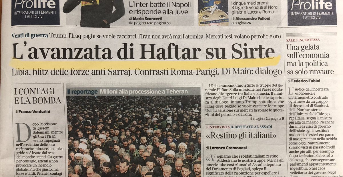 FuturaTorino's tweet photo. 🇱🇾Le truppe di #Haftar conquistano #Sirte 
💰Crisi tra #Iran e #Usa, l’oro ai massimi dal 2013
👨@PaoloGentiloni a @repubblica: «#Europa deve essere protagonista nelle crisi internazionali»
⚽️#SerieA: ancora testa a testa tra @Inter e @juventusfc 
#RassegnaStampaFutura #7gennaio https://t.co/SgjccK6ddu