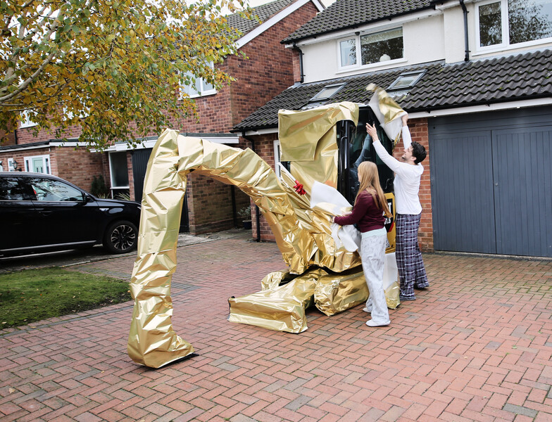 FinningNews's tweet photo. Did you guess which of our mini-excavators we wrapped up for our Christmas competition?  Congratulations David Sharp you are the lucky winner of £500 of Cat merchandise - message us within the next 14 days to collect your prize #WhatAWayToStartTheNewYear #Winner #NextGenHEX https://t.co/WbuGdBAbPo