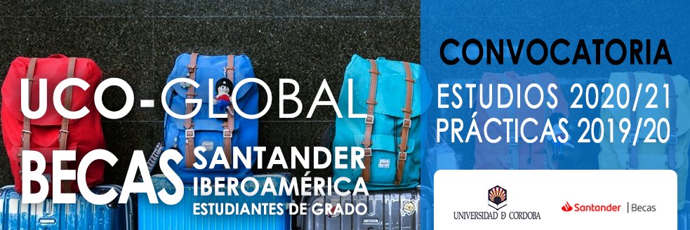 ¡Año nuevo, país nuevo! ✈️🧳 🌍

Prepara la maleta y no pierdas la oportunidad de estudiar o hacer prácticas en universidades de Asia, Iberoamérica, Canadá o EE.UU.

¡Tienes hasta el 🔟 de enero para solicitar tu beca UCO Global! uco.es/internacional/…