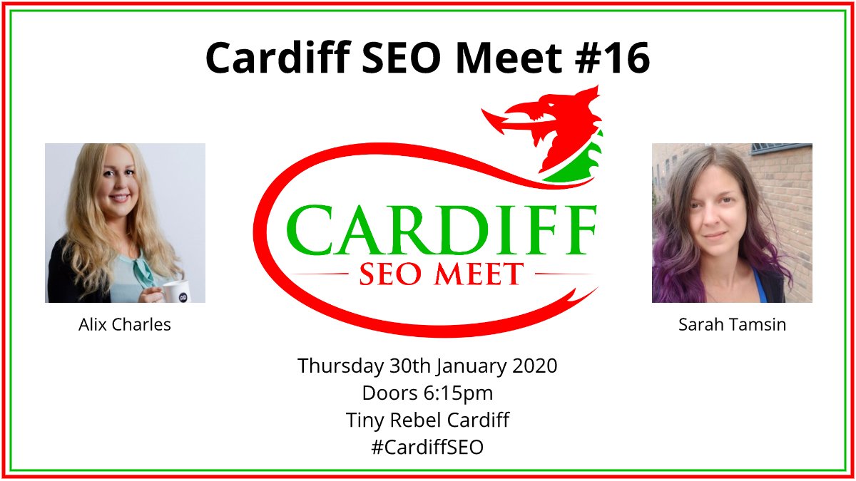 CardiffSEOMeet's tweet photo. The Meetup page for the next #CardiffSEO is now live! Join us for talks from @ChalkAlix &amp; @Tamsininnit in the upstairs of @TinyRebelCdff on Thursday 30th January! Only 40 spaces available so RSVP here if you wanna be there: https://t.co/83nyCru6WV https://t.co/AkXySDdldr