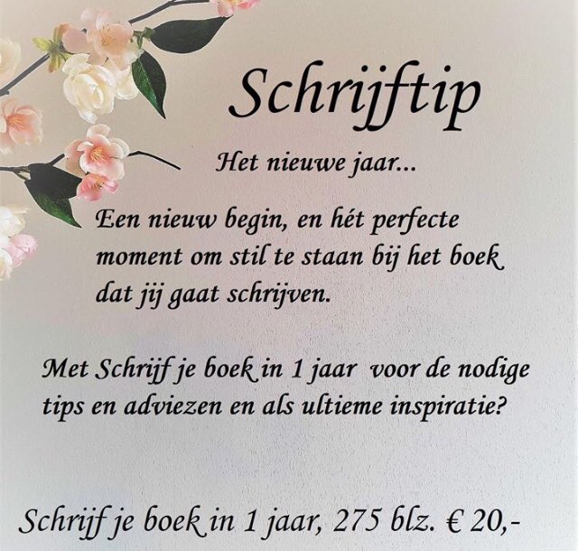 Een nieuw jaar, een nieuw begin...
Bestel Schrijf je boek in 1 jaar: Vandaag besteld, morgen in huis: tinyurl.com/toe5mdb