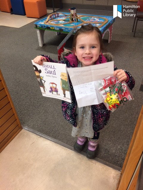 HamiltonLibrary's tweet photo. It was Christmas all over again on the weekend! Hazel came into #HPLBarton to collect her prize for the Holiday scavenger hunt. Way to go, Hazel! #HamOnt #libraryfun https://t.co/vjHXXukihY https://t.co/RqimtxCzYv