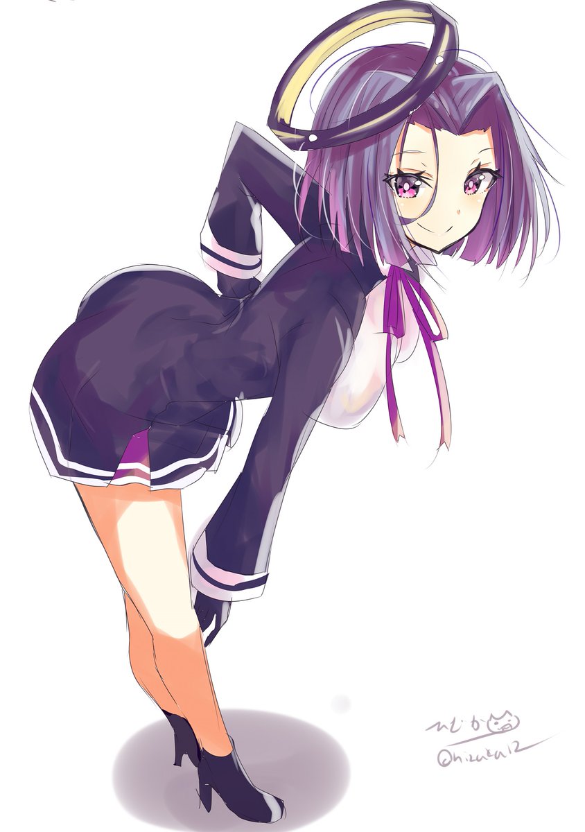 tatsuta (kancolle) 1girl solo purple hair white background purple eyes simple background smile  illustration images