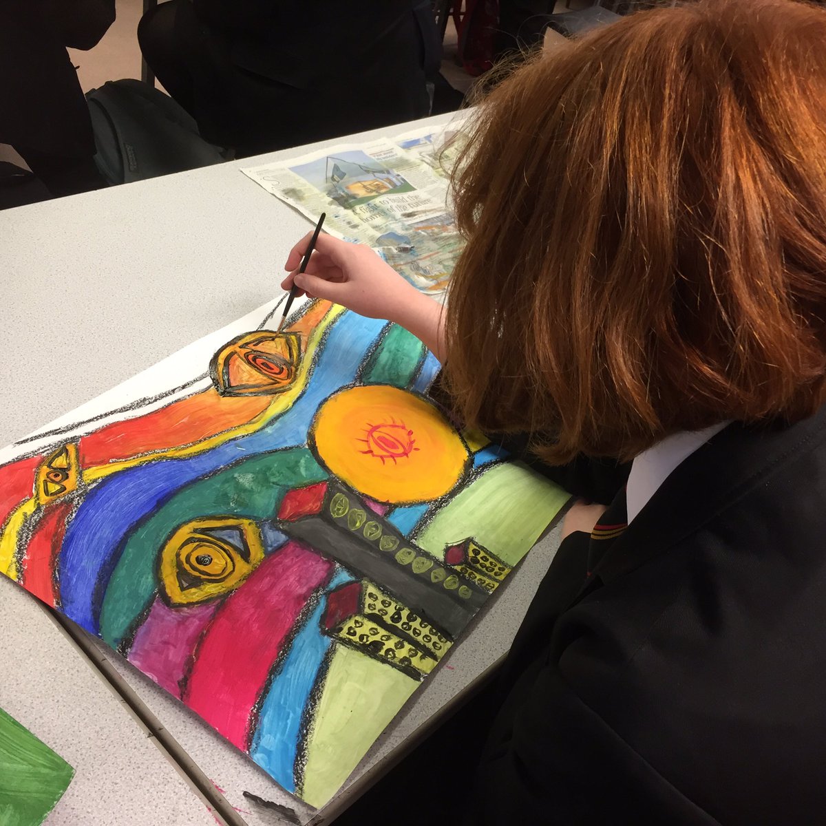crossleysart's tweet photo. Year 8 have been working on #hundertwasser inspired paintings - Beatrice has worked really hard to become our first ๐ Star of the Week๐ for 2020! #crossleyheath #crossleysstars #crossleysart #schoolofstars #crossleys #calderdaleschools https://t.co/MbIuIVCOcQ