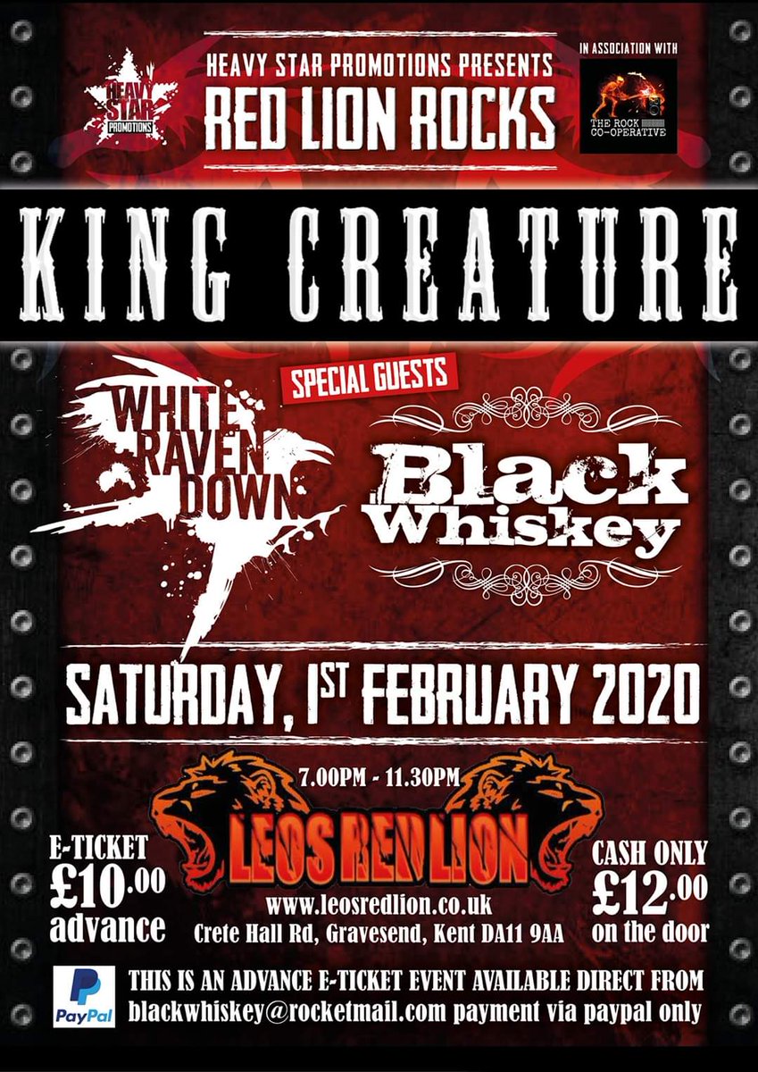 Next up for THE CREATURE!

Cracking show with our pals @WhiteRavenDown and @BlackWhiskeyuk at @leosredlion!!

Who are we gonna see there?