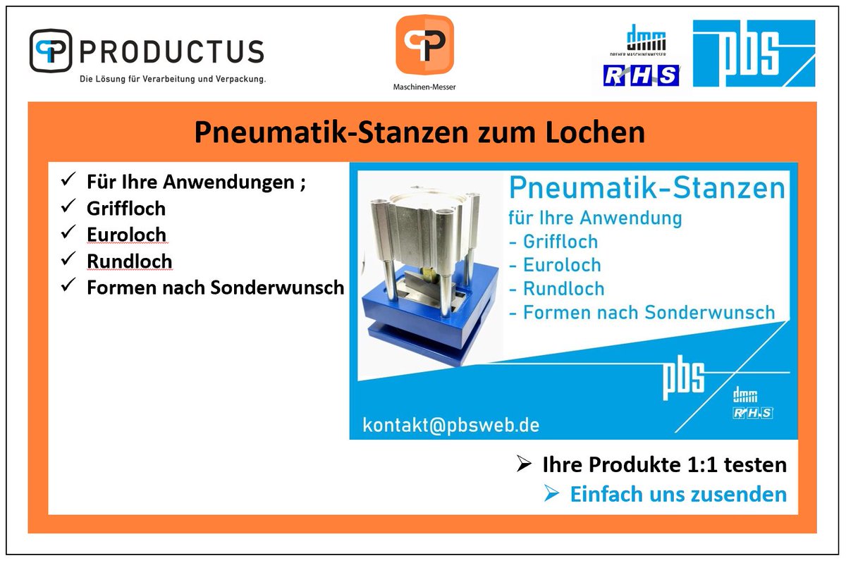 PRODUCTUS_GmbH's tweet image. PRODUCTUS GmbH – pbs dmm rhs –
MaschinenMesser – Pneumatik-Stanzen für Ihre Anwendung zum Lochen von unterschiedlichen Materialien.

HomePage : productus.ch/maschinen-mess…

HashTags :
#productus #pbs #dmm #rhs #maschinenmesser #pneumatikstanzen