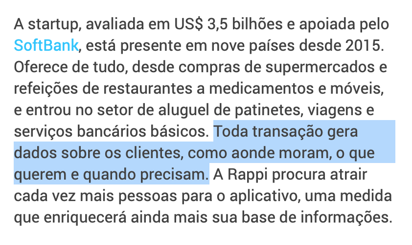 "Toda transação gera dados sobre os clientes, como aonde moram, o que querem e quando precisam."