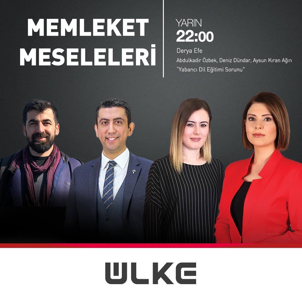 ÜLKE TV (@ulketv) on Twitter photo Derya Efe'nin sunumuyla ekrana gelen Memleket Meseleleri'nde bu hafta "Yabancı Dil Eğitim Sorunu" masaya yatırılacak. Memleket Meseleleri Çarşamba akşamı 22:00'de Ülke TV'de. <a href="/deerryyaaa/">Derryy</a> <a href="/abdulkadirozbek/">Abdulkadir ÖZBEK</a> <a href="/farkindalog/">Deniz Dündar</a> <a href="/Aysun_Kiran/">Aysun Ağın</a> Derya Efe'nin sunumuyla ekrana gelen Memleket Meseleleri'nde bu hafta "Yabancı Dil Eğitim Sorunu" masaya yatırılacak. Memleket Meseleleri Çarşamba akşamı 22:00'de Ülke TV'de. <a href="/deerryyaaa/">Derryy</a> <a href="/abdulkadirozbek/">Abdulkadir ÖZBEK</a> <a href="/farkindalog/">Deniz Dündar</a> <a href="/Aysun_Kiran/">Aysun Ağın</a>