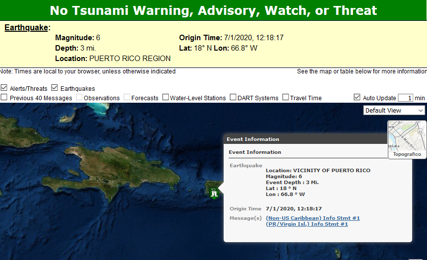TrdDiary's tweet photo. +++ New #Earthquake 

A second quake 6-magnitude  strikes near #PuertoRico 
No #Tsunami warning 

Location: VICINITY OF PUERTO RICO
Magnitude: 6
Event Depth : 3 Mi.
Lat : 18 ° N
Lon : 66.8 ° W

#TrdDiary #TrdDiaryNews #TemblorPR #PuertoRicoEarthquake

https://t.co/WgXFSurTs6 https://t.co/kEMsCISwWP