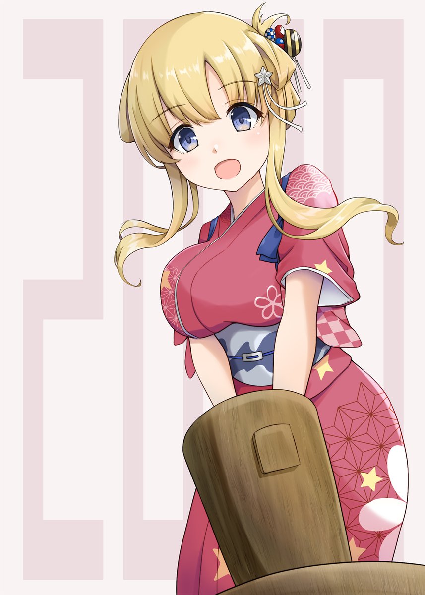 fletcher (kancolle) 1girl japanese clothes solo blonde hair star hair ornament kimono hair bun  illustration images