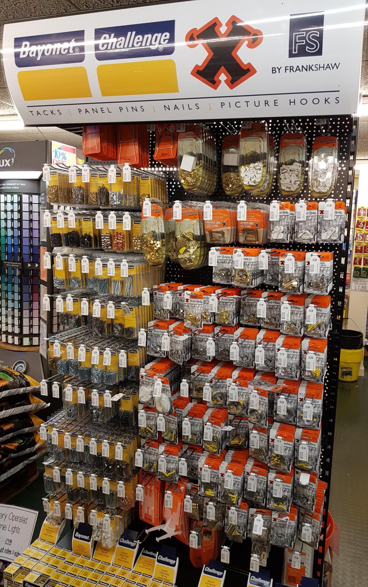 A wide selection of <a href="/FrankShawLtd/">Frank Shaw</a> products, the manufacturers of Challenge brand, Nail Fixings and 'X' brand Picture Hooks. 
Now available in Coopers #Halesworth store.
.
.
.
#DIY #fixings #nails #picturehooks #picturehanging #woodwork #wooden #woodworking #carving #reclaimedwood