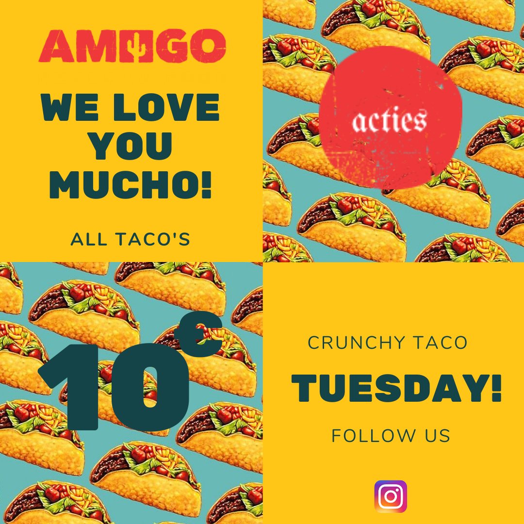 AmigoArnhem's tweet photo. T A C O . T U E S D A Y
All Taco's € 10,00!  Come over!
#mexicanrestaurant #mexicanfood #tacos #mexican #foodie #guacamole #margaritas #food #mexico #delicious #mexicancuisine #cocktails #drinks #margarita #corona #restaurant #mexicana #taco #actie #menu https://t.co/DrNlIuLUj3