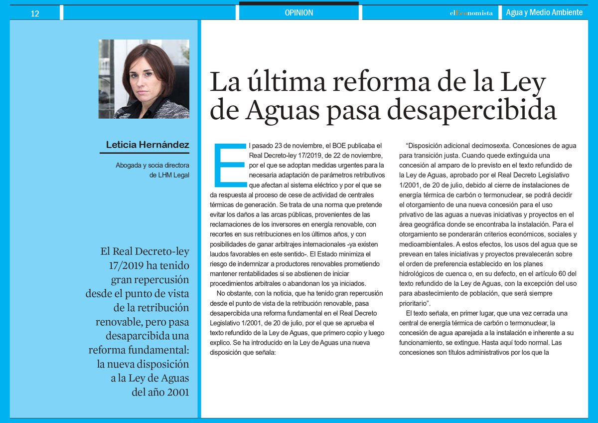 LHM_LEGAL's tweet photo. Reforma de la Ley de Aguas, atención concesionarios como #regantes e #industrias. Gracias a @elEconomistaes por brindarme la oportunidad de volver a escribir en la Revista de Agua y Medio Ambiente. ¿Por qué pasa esta reforma desapercibida?

https://t.co/Iy2Nmt3XOD https://t.co/6PzS21YEGW