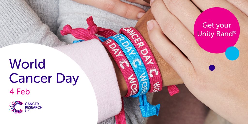 By wearing a #UnityBand this #WorldCancerDay, you’ll be supporting life-saving cancer research. Get yours in your local <a href="/CRUKShops/">Cancer Research UK Shops</a>, or online, and join us on 4 February: po.st/unitybands