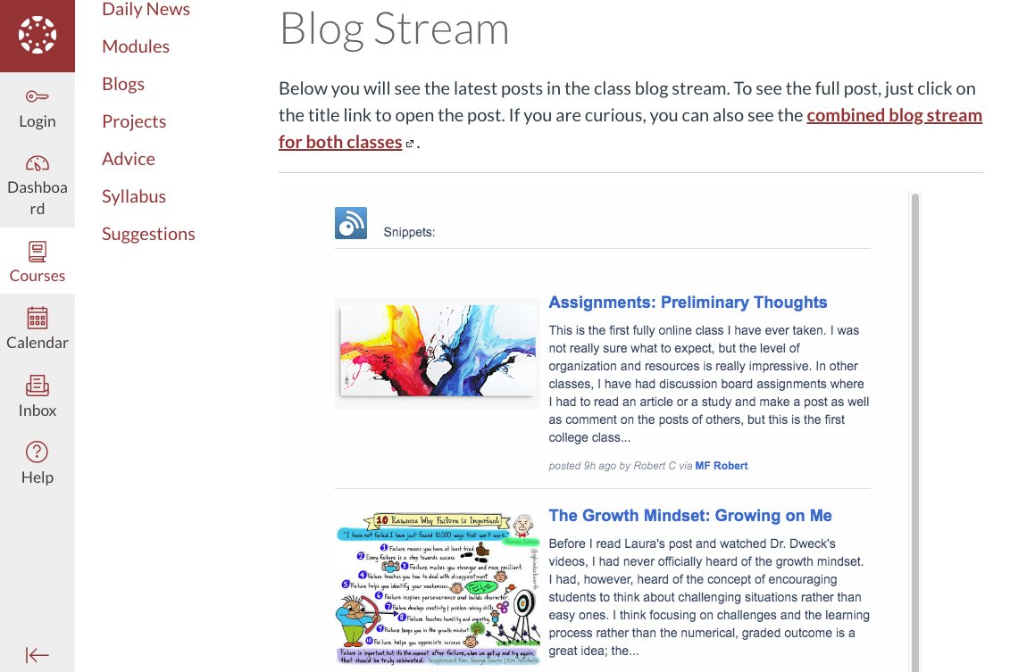 screenshot of blog stream in Canvas