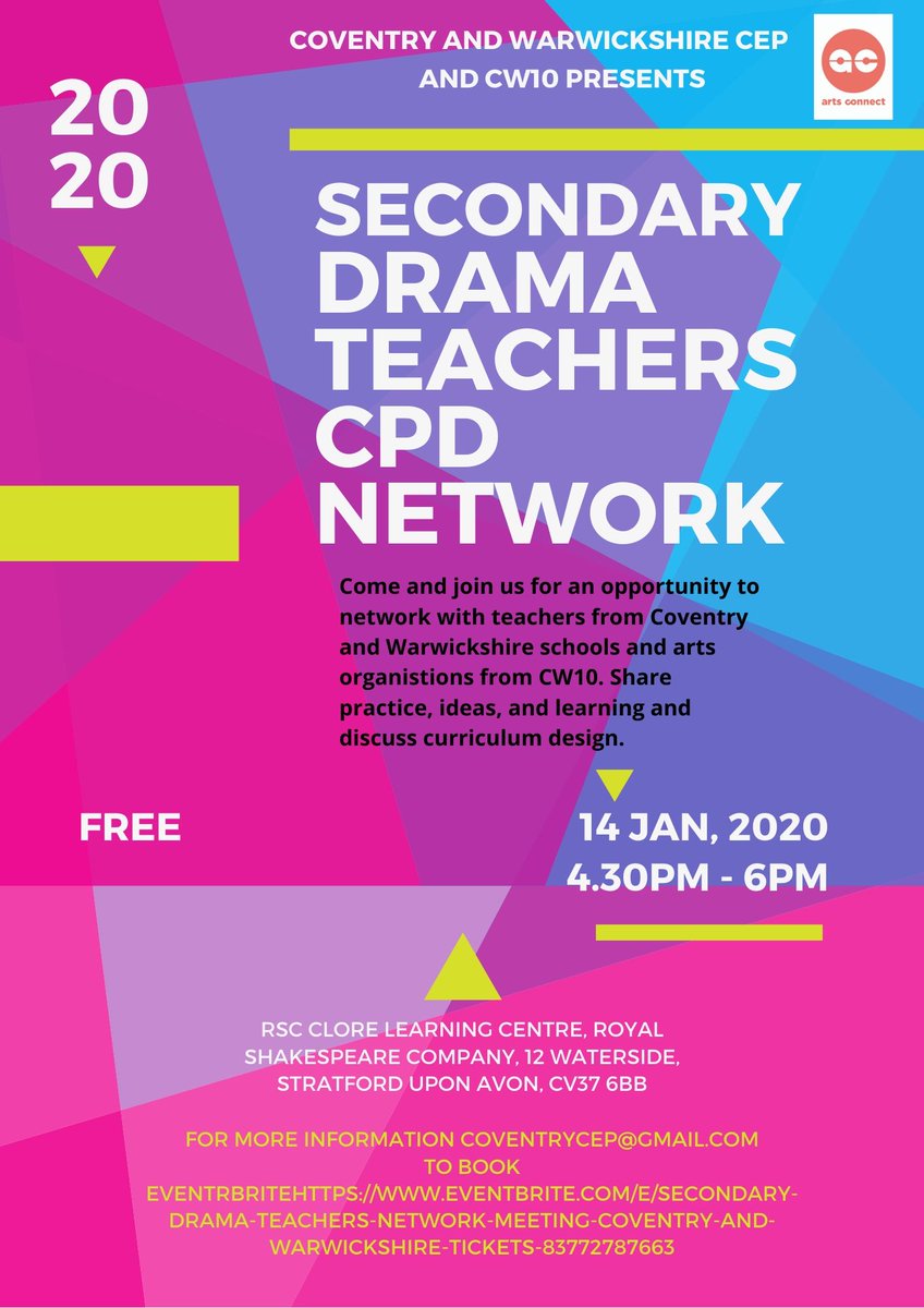CoventryCEP's tweet photo. HNY from Coventry CEP! Need some inspiration? Still places on the Secondary Drama Teachers Network Meeting Tues 14 Jan @TheRSC book https://t.co/1I54Fm6EOG
@RSC_Education @ArtsConnectWM @LucyArtsConnect @PepArtsConnect #LCEPWestMids #drama #theatre #culturalEd https://t.co/RLp1TXzuai