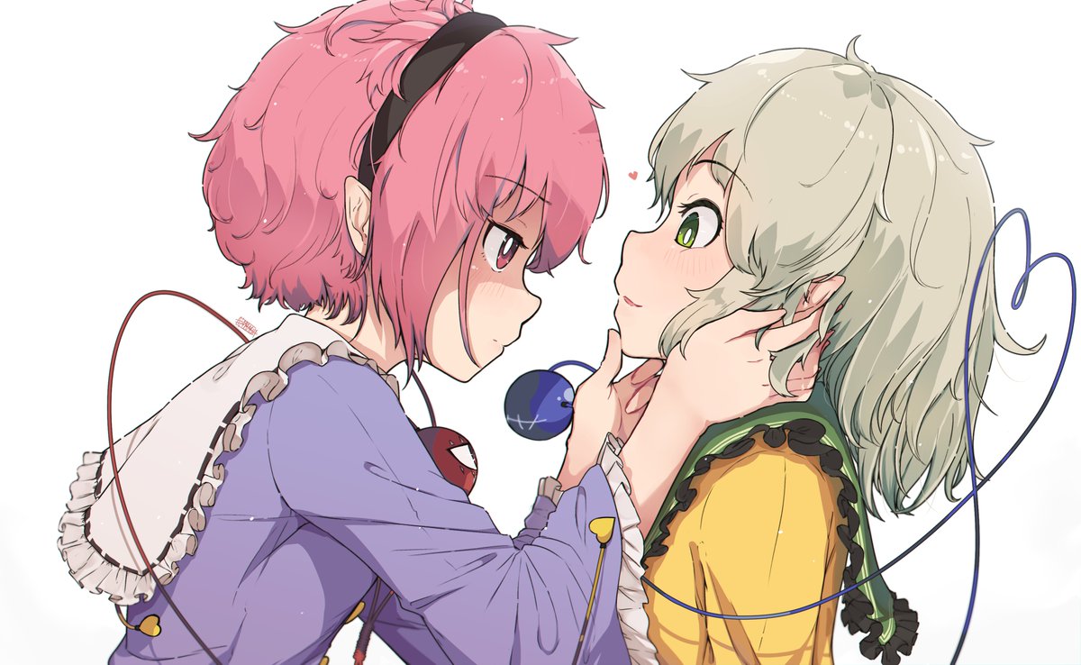 komeiji koishi ,komeiji satori multiple girls 2girls sisters heart siblings pink hair green eyes  illustration images