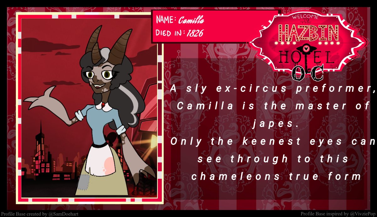 CircusHazbin's tweet image. "I don't think you know who I am...  I'm whoever you're  thinkin' of"
🐊6+ years rp experience.
🐢New to twitter format.
🐊Gender: Female. Both mod and character.
🐊Pansexual
🐊Roleplay: cross over, Oc's and cannon!
 #Hazbinhotel credit for the Template goes to @HazbinOcGallery