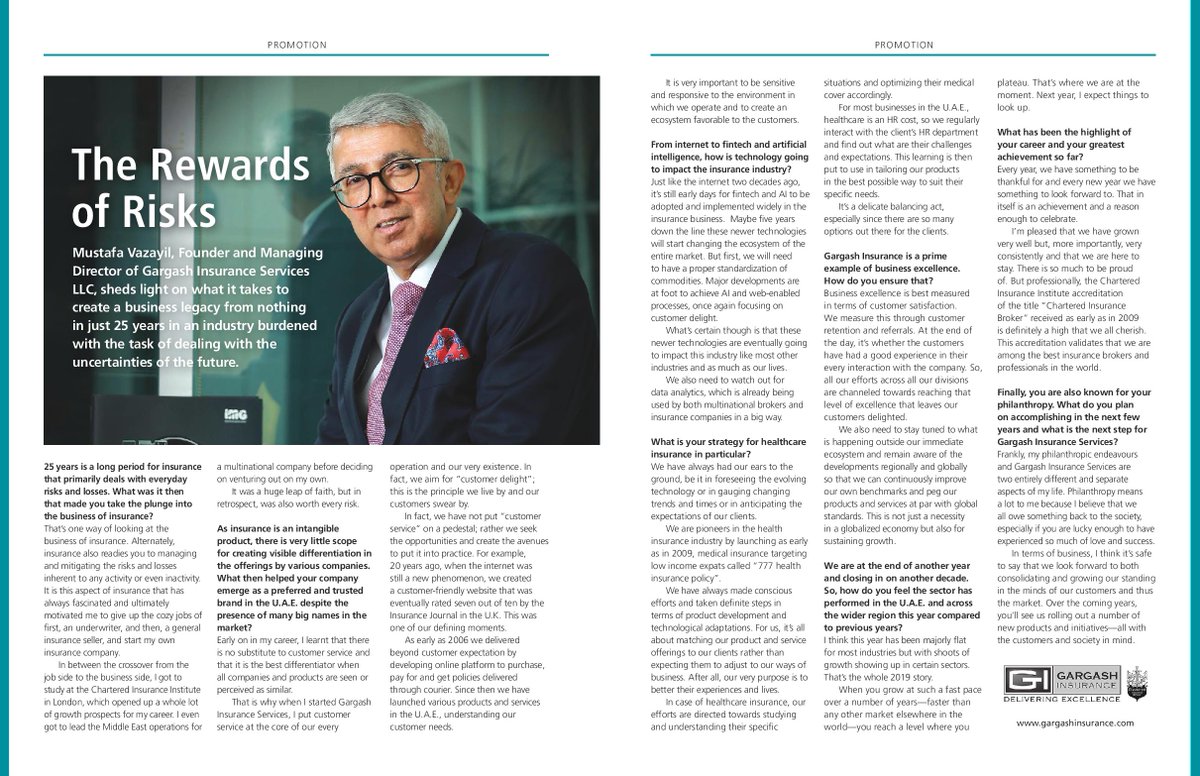 Gargash_Insrnce's tweet image. An excellent Interview which was published in FORBES of our MD, Mr. Mustafa on “The Rewards of Risks", which sheds light on what it takes to create a business legacy in 25 years.
#25yearsofexcellence #gargashinsurance #800GARGASH