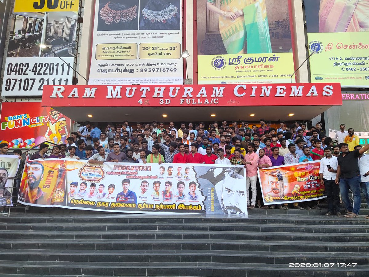 RamCinemas's tweet photo. Best ever Teaser Celebration for @Suriya_offl in our Venue !!
#SooraraiPottruTeaserInRamCinemas 🔥
See You all in Summer 2020
@2D_ENTPVTLTD @SakthiFilmFctry https://t.co/3pIchgFeDY