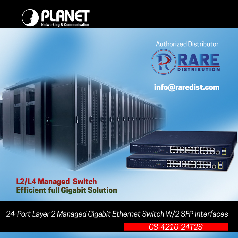 24-Port Layer 2 Managed Gigabit Ethernet Switch W/2 SFP Interfaces

contact us for more information :
info@raredist.com

#raredistribution #raredist #rare #PLANET #ManageGigabitEthernetSwitch  #GS421024T2S
 #rareafrica #rareoman #rarekuwait #africaprojects