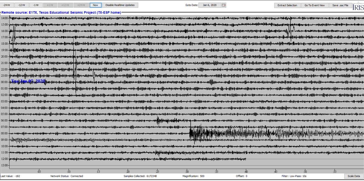 KristiFinkTXESP's tweet photo. How many global earthquakes do you see? The ground has been shaking in Indonesia and Puerto Rico. Shown is a screenshot from IRIS Station #E1TX located in Spring, Texas and operated by Texas Educational Seismic Project (#TXESP) https://t.co/clKcNyiMVn